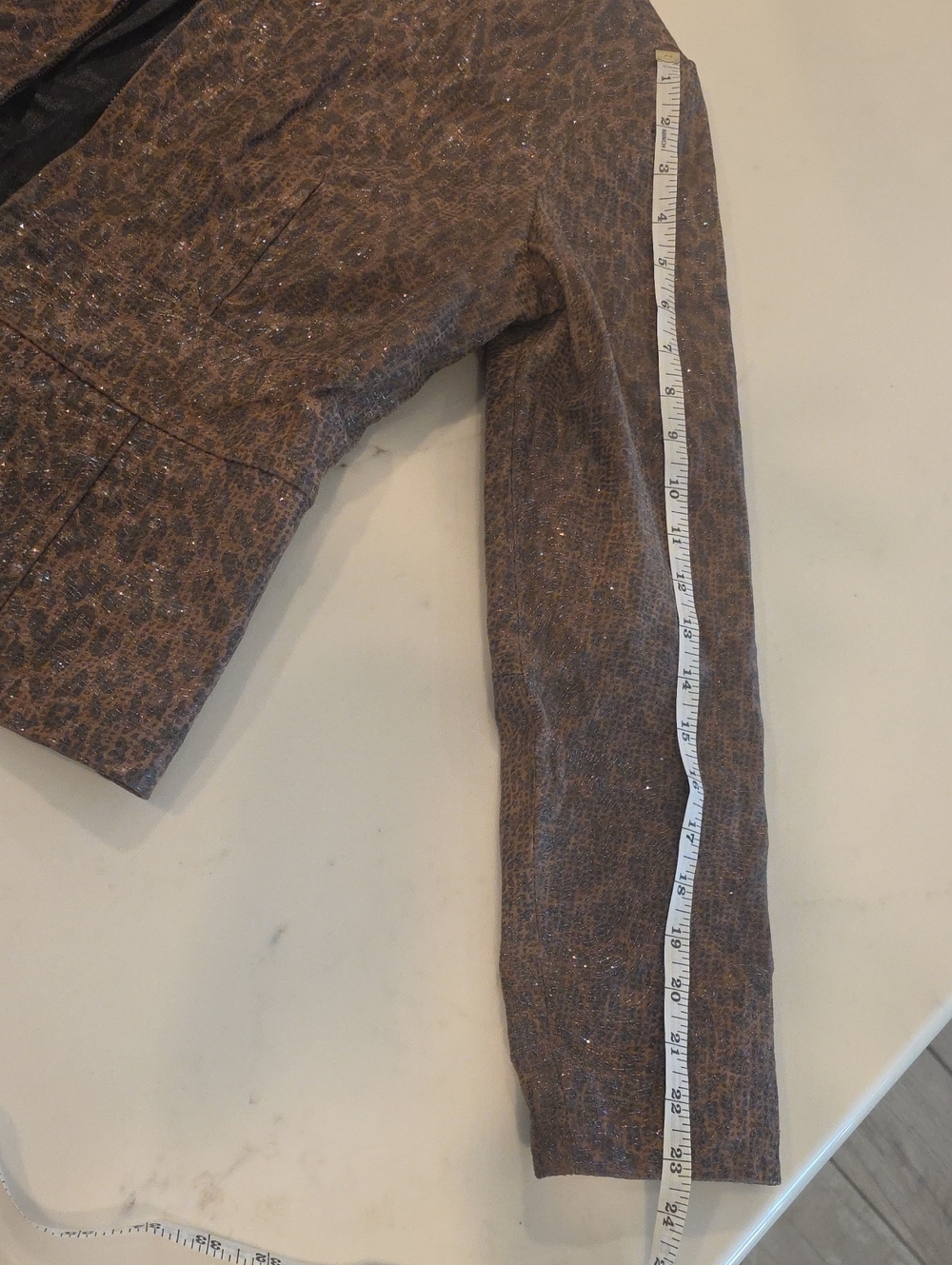 Brown Metallic Leopard Textured Zip-Front Women’s Jacket - Picture 11 of 12